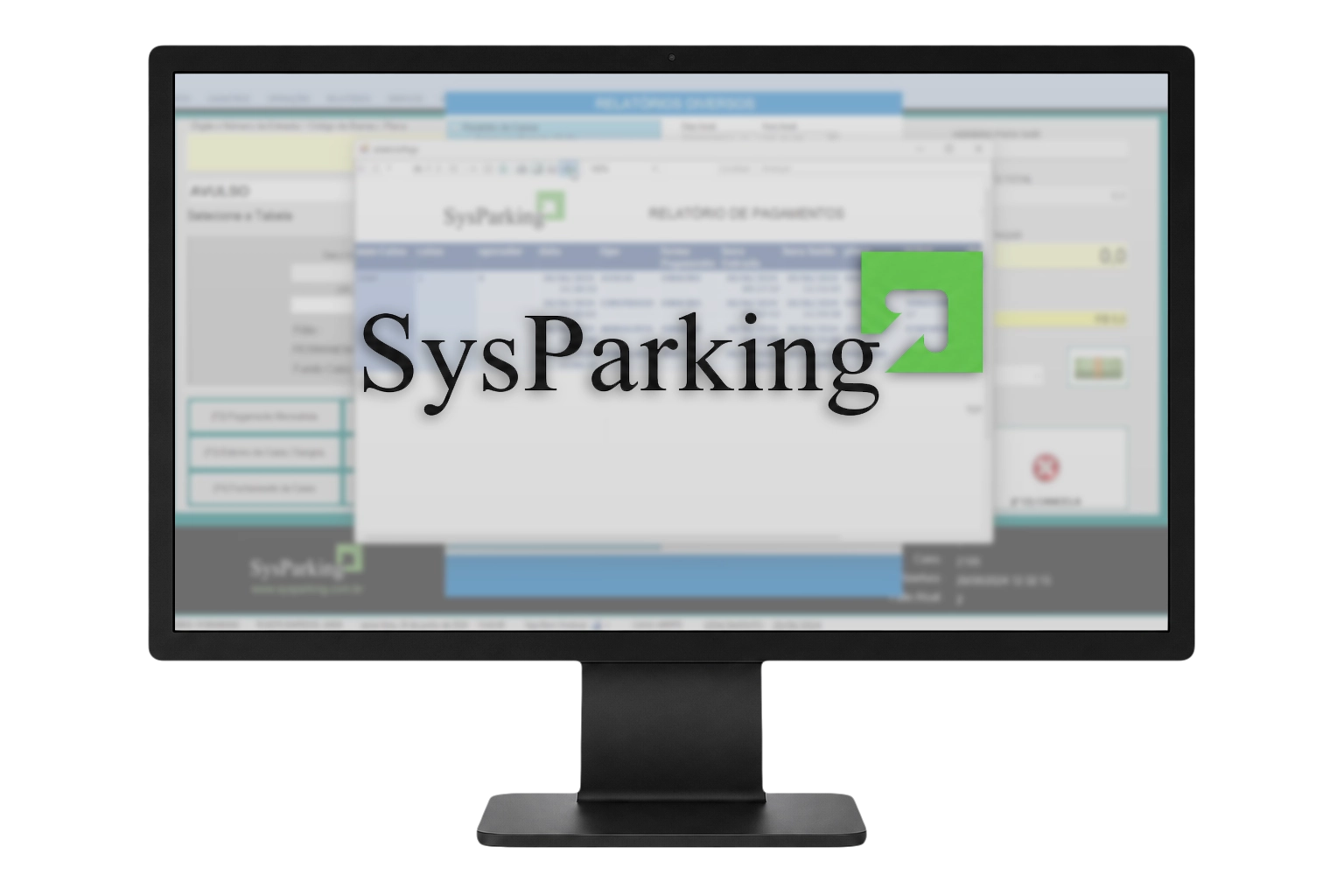 Tela do software de gestão SysParking com relatório de pagamentos