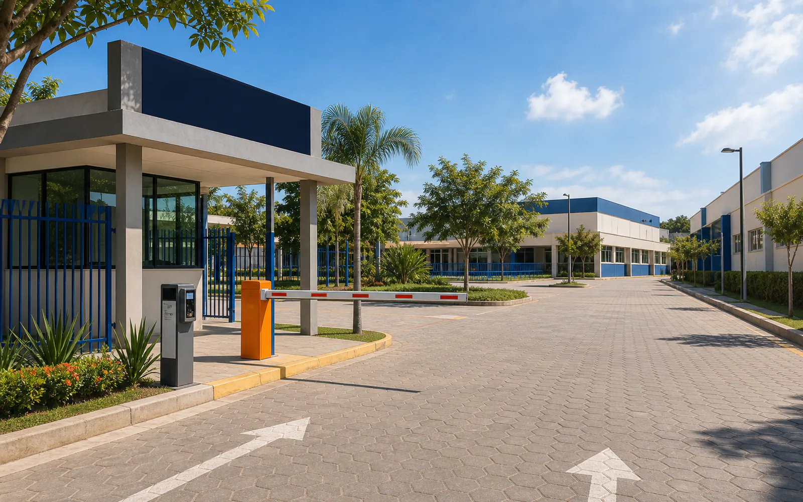 Campus de instituição de ensino com circulação controlada